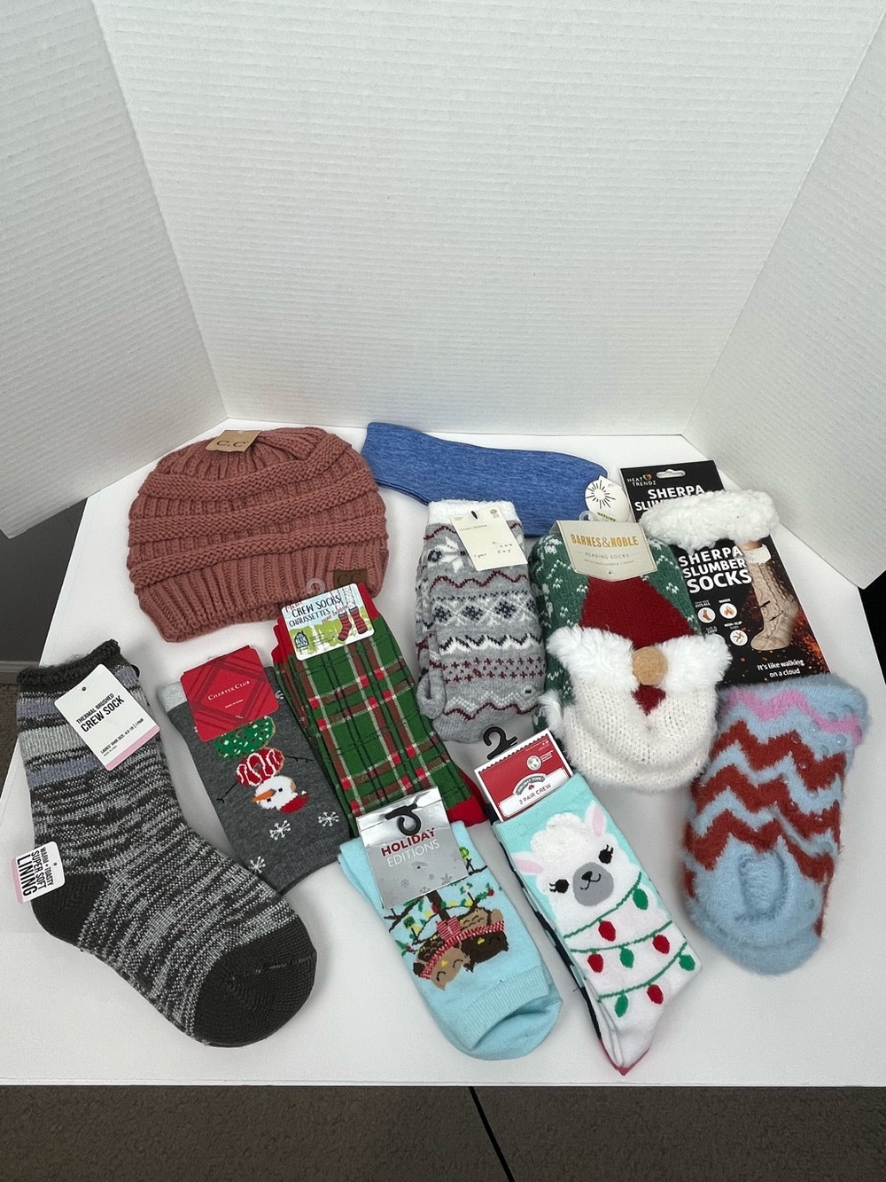 NWT Bundle of assorted Winter Christmas socks, hat & headband